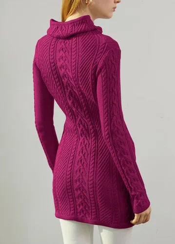 Vista 3 de v28 - Suéter de punto trenzado, cuello alto, tipo vestido, estilo bodycon, de ajuste entallado para mujer