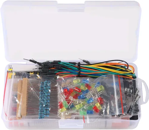 Vista 6 de Kit de 480 piezas de componentes electrónicos de 37 valores con módulo de fuente de alimentación, cable de puente, tabla de pan de 830 puntos