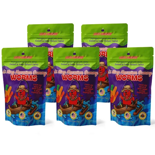Vista 10 de Ositos de gomita de lava especiados hawaianos con li-hing y cáscara de limón, caramelo dulce, ácido y salado hecho en Hawái, aperitivo de gomita
