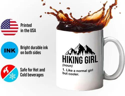 Vista 4 de Taza de café de senderismo de 11 oz color blanco – Senderismo Chica – Senderismo Backpacker Backpacker Mountain Boardwalks Mochilero Camping