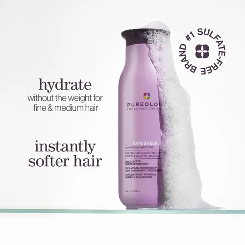 Vista 2 de Pureology Hydrate Sheer Shampoo - Champú hidratante ligero para cabello fino o seco tratado con color, sin silicona y vegano