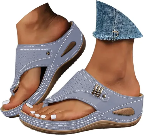 Vista 21 de Sandalias ortopédicas con soporte de arco, sandalias planas para exteriores, estilo bohemio, para caminar, cómodas, elegantes, informales
