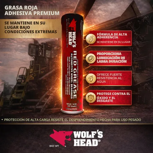 Vista 2 de Wolf's Head Red Grease NLGI #2 (836-88301-91) Tubo de 14 onzas, paquete de 10 Fabricado en Estados Unidos