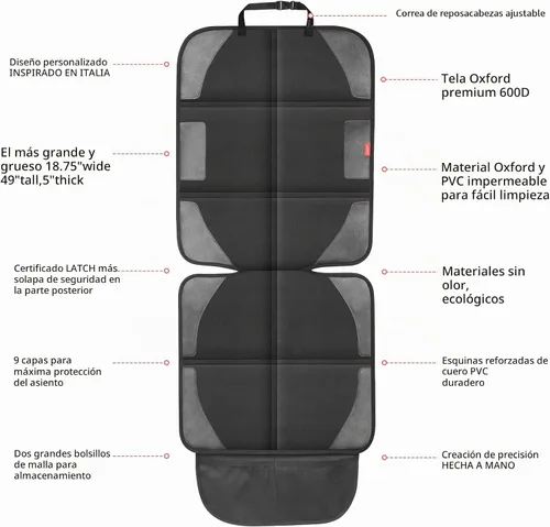 Vista 5 de Protector de asiento de automóvil con acolchado más grueso, tela 600D impermeable protector de asiento de bebé con bolsillos de almacenamiento 2