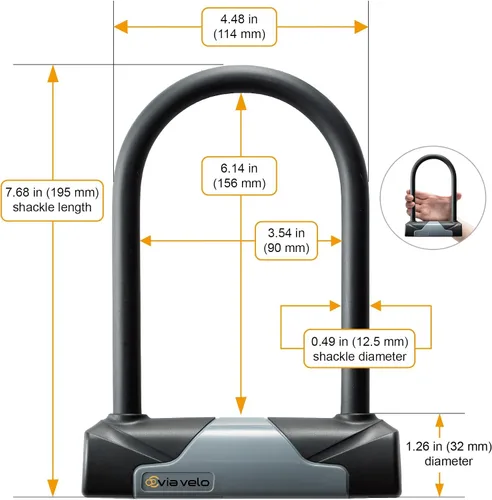 Vista 2 de Via Velo Juego de 2 candados para bicicleta con el mismo sistema de llave, cerraduras antirrobo en U de 0.315 in x 4.92 pies, acero trenzado