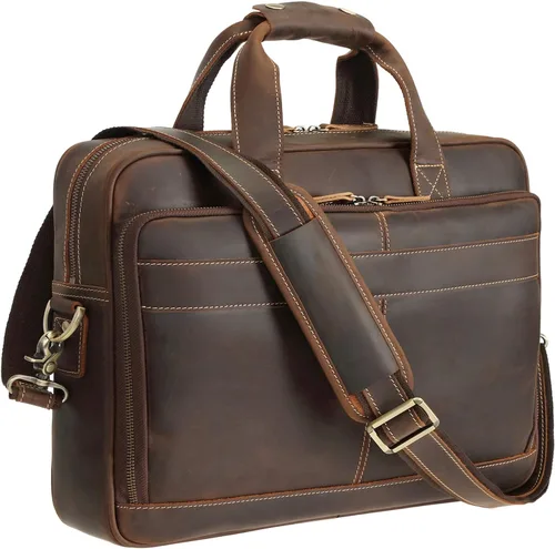 Vista 9 de Polare Full Grain Leather 16.5'' Laptop Bag Briefcase for Men Business Messenger Work Bag Fits 15.6'' Laptop