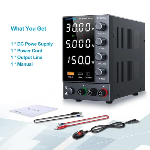 Vista 6 de Fuente de alimentación CC, fuente de alimentación de banco con perilla de codificador, fuente de alimentación regulada ajustable con USB de 5 V 3.6