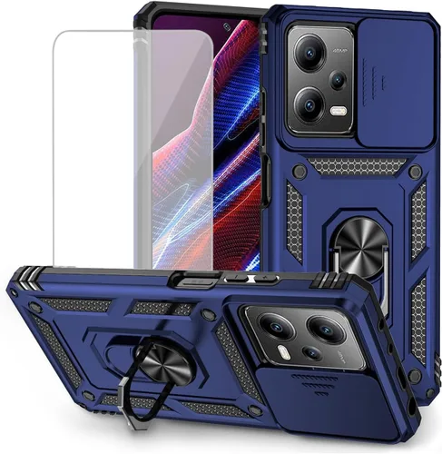 Vista 10 de Funda para Redmi Note 12 Pro, Poco X5 Pro 22101320G con protector de pantalla de vidrio templado y cubierta de cámara deslizante, anillo magnético