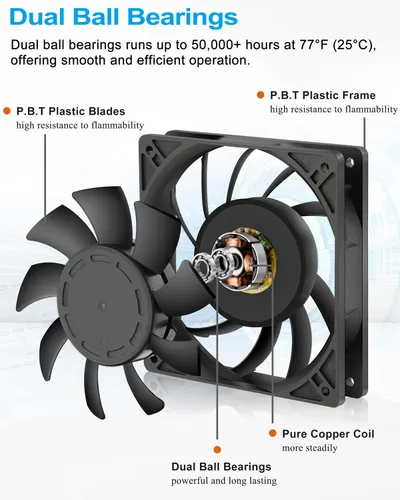 Vista 6 de GDSTIME Ventilador de caja de 4.724 in, alta presión de aire de 4.724 in x 0.984 in, 12 V CC, ventilador de enfriamiento sin escobillas 2 pines