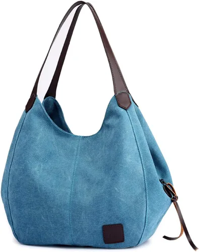 Vista 14 de Dourr Bolso para hombro para mujer, con múltiples bolsillos, bolso de mano moderno de lona de algodón