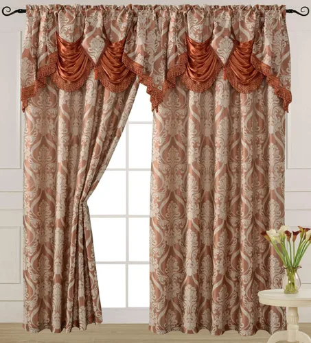 Vista 11 de V Panel de cortina jacquard de lujo con cenefa de cascada adjunta, 54 x 84 pulgadas, color beige Ashley