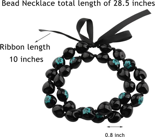 Vista 2 de BNQL Collar grueso hawaiano Kukui Nut Lei con cierre de lazo de cinta, regalo de graduación