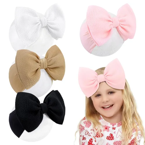 Vista 13 de YanJie Diademas para bebé, hechas a mano, de nailon, elásticas, con lazos para el pelo, para recién nacidos, niñas, niños pequeños y niños en negro