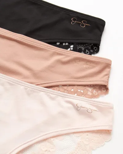 Vista 3 de Jessica Simpson Ropa interior para mujer, paquete de 3 bragas de bikini de encaje de microfibra (S-XL)