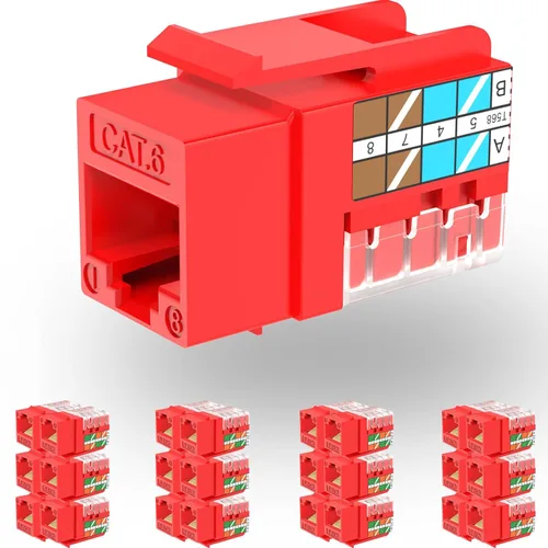 Vista 8 de Rapink RJ45 Conector Keystone Cat6 Soporte 10G, Conectores Keystone UTP 10 Pack para Placa de Pared y Panel de Conexiones, RJ45 Keystone 90 Grados