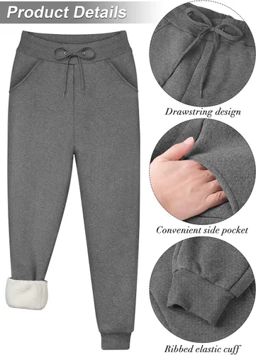 Vista 4 de URATOT Paquete de 2 pantalones deportivos con forro de sherpa para mujer con bolsillos, pantalones deportivos con forro polar