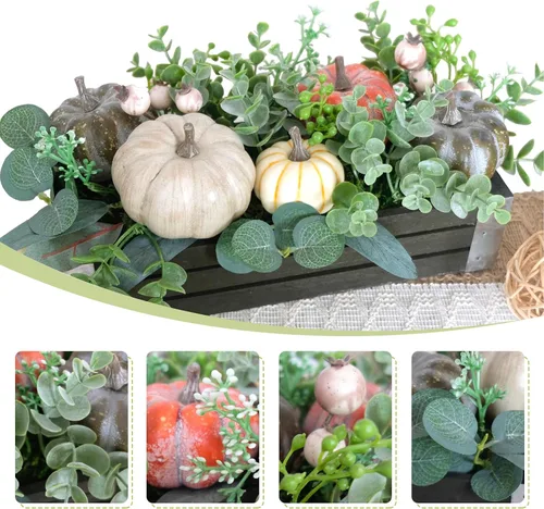 Vista 2 de Plantas artificiales de eucalipto en maceta con piñas de pino, decoración de mesa, macetas de granja, decoración del hogar para mesa de café