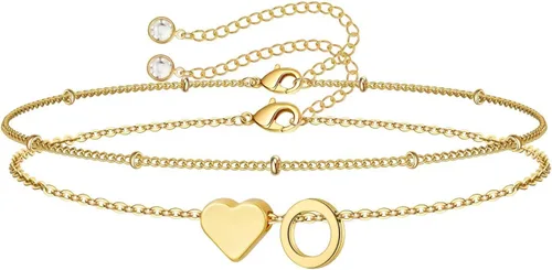 Vista 38 de M MOOHAM Pulseras de oro con inicial de corazón para mujer, pulseras con dije de letra A-Z de corazón dorado en capas para mujer, pulseras
