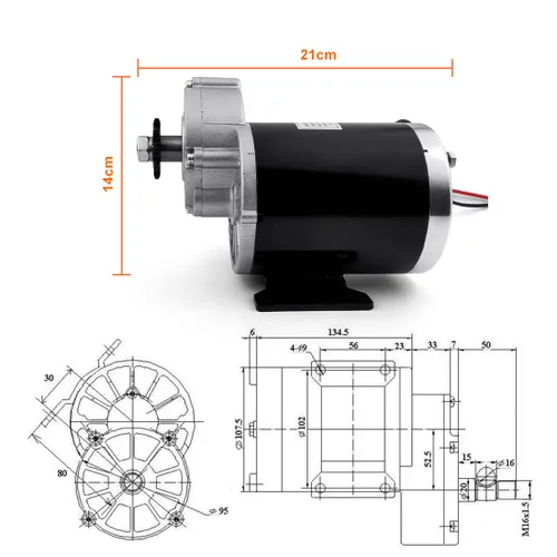 Vista 3 de L-faster 24V36V48V 450W Ricksha Kit de motor de bicicleta de 3 ruedas Kit de motor de bicicleta DIY Pedicab cepillado DC con caja de cambios