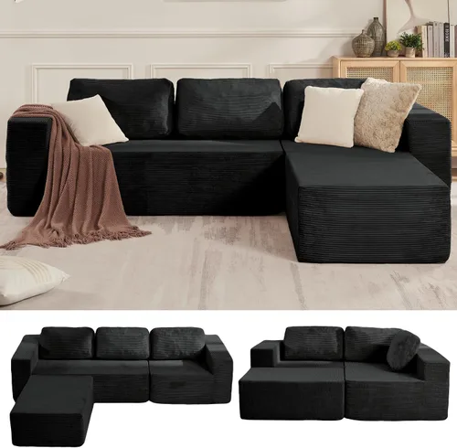 Vista 40 de Furnify Sofá modular tapizado de espuma de 30", Sofá de piso tapizado con almohada, Silla puf para dormitorio y sala de estar, No requiere