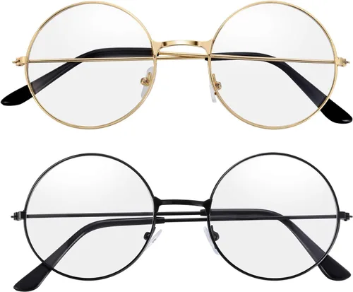 Vista 2 de Bememo 2 Pares de anteojos de mago de marco redondo para disfraz accesorios para vestir M Dorado y Negro