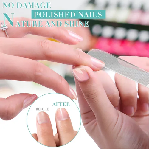 Vista 2 de Lima de uñas de cristal, 2 unidades de brillo de uñas de vidrio mejorado para uñas naturales, nano pulidor de uñas con estuche, kit de herramientas