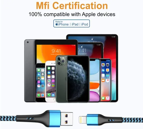Vista 2 de Durcord Cargador para iPhone de 6 pies/6/3/1.5, cable Lightning de carga rápida, cable trenzado de nailon compatible con iPhone 14/13/12/11 Pro