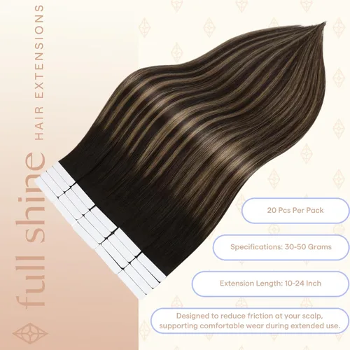 Vista 124 de Full Shine - Extensiones de cabello humano con cinta, mezcla de rubio hongo # 8 castaño ceniza resaltado 60 rubio ceniza