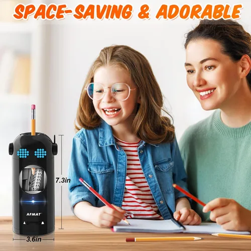 Vista 6 de AFMAT - Sacapuntas eléctrico de robot para lápices de colores de 7-11.5mm, entrada y salida automática, recargable totalmente automático sin manos