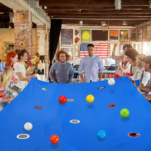 Vista 4 de Kathfly Blue Hole Canvas - Juego de construcción de equipos de 98 x 70 pulgadas, 8 bolas Group Activity for Corporate Training, School Events