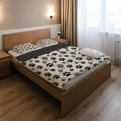 Vista 5 de Juego de funda de edredón con diseño de pata de perro, diseño de pata de cachorro, color beige, con 2 fundas de almohada