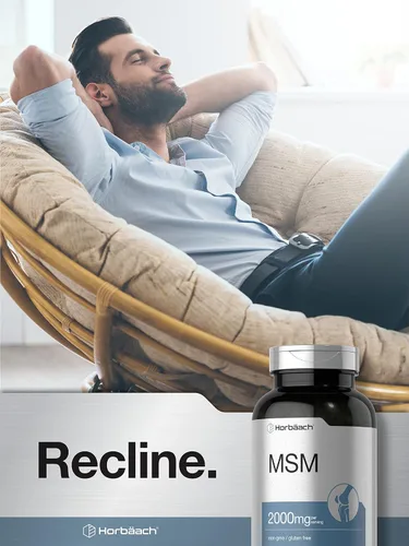 Vista 6 de Horbäach Cápsulas de suplemento MSM 2000 mg 250 unidades Fórmula sin OMG y sin gluten Metilsulfonilmetano