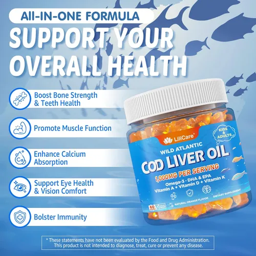 Vista 7 de Gomitas Omega-3 para niños, 1 paquete, gomitas de aceite de hígado de bacalao para niños y adultos, paquete de 2