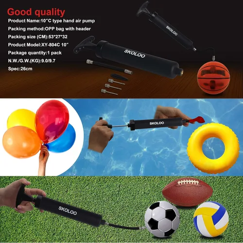 Vista 5 de SKOLOO Kit de inflador de bomba de aire portátil de 10 pulgadas con aguja, boquilla, manguera de extensión para fútbol, baloncesto, fútbol