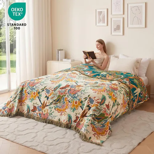 Vista 61 de MSGKV - Manta bohemia/primaveral de algodón para sofá y sala de estar, de gasa acogedora, de 50 x 60 pulgadas 50"x60" Cotton Throw, Woven Bird
