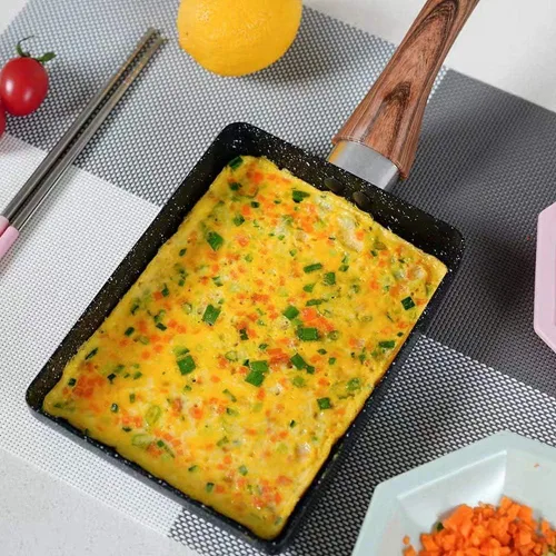 Vista 2 de HERCHR Tamagoyaki - Sartén rectangular antiadherente de 7.3 x 6 pulgadas, sartén para huevos japoneses, sartén pequeña de hierro fundido, mini