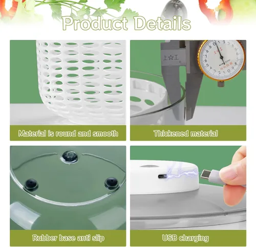 Vista 4 de Hilandero eléctrico de ensalada, hilandero de lechuga 6L, secador de verduras de ensalada grande Lavadora de ensalada de frutas secadora giratoria