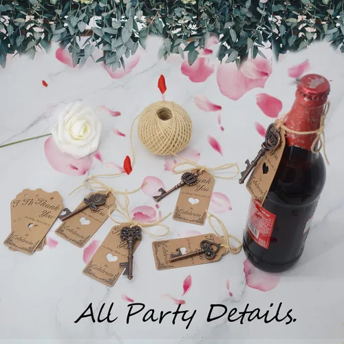 Vista 3 de Aokbean 100 piezas de regalos de fiesta de boda para invitados, abridor de botellas con llave de esqueleto mixto con tarjetas de agradecimiento