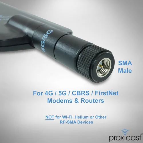 Vista 2 de Proxicast Antena universal de banda ancha 4G/5G/CBRS de 6 dBi con terminal giratorio omnidireccional (SMA macho) - Compatible con Cisco