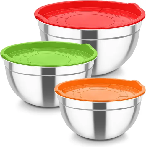 Vista 10 de TeamFar Cuencos para mezclar, 4,6/3 / 1,5 QT, juego de cuencos de ensalada anidables de acero inoxidable con tapas herméticas, para Negro