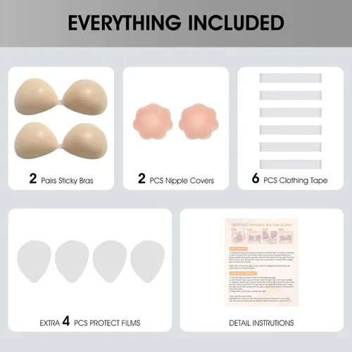 Vista 5 de 2024AirHole Sticky Bra 2Pairs Breathable Adhesive Silicone Strapless Bra