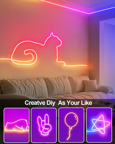 Vista 4 de Tira de luces de neón inteligentes USB, cuerda de luces LED de 16.4 pies, IC y RGB que cambian de color con control de aplicación, sincronización