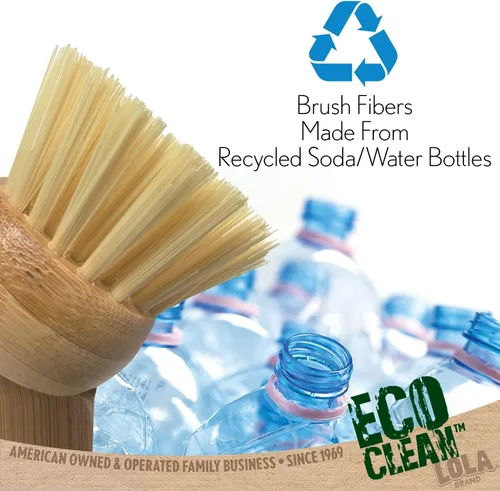 Vista 4 de LOLA Eco Clean Cepillo de bambú para platos, multiusos, mango de bambú renovable ergonómico sostenible, fibras son botellas de soda/agua recicladas