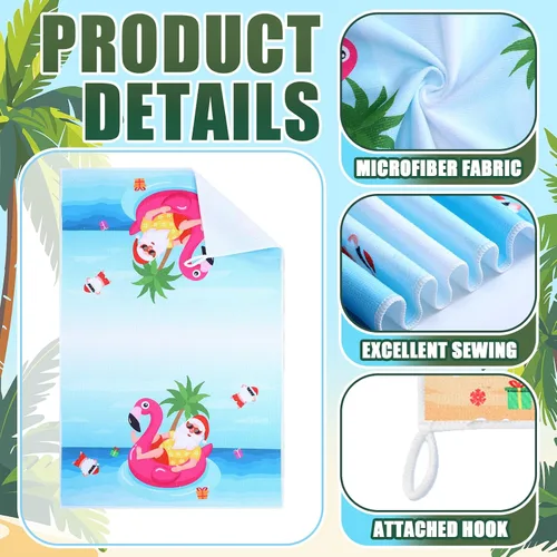 Vista 6 de Geyoga 6 Pcs Christmas in July Kitchen Towels Decor 16 x 24 Inch Absorbent Summer Christmas Dish Towels Beach Xmas Santa Hand Tea Cloths for Holiday