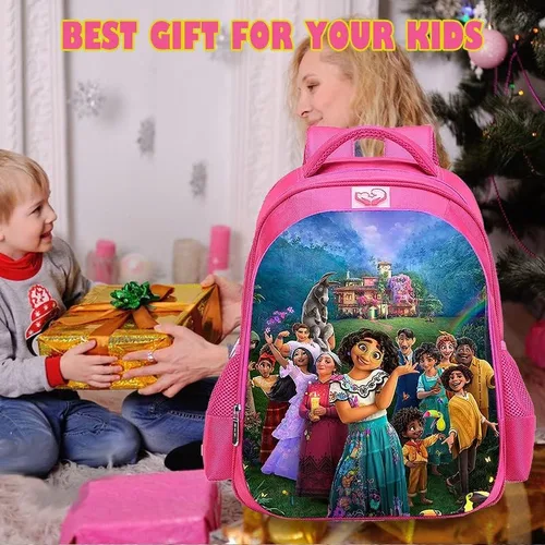 Vista 7 de BingTangHuLu Mochila escolar de dibujos animados rosa para niños, bolsa escolar de anime, bolsa de viaje de gran capacidad para niños, niñas