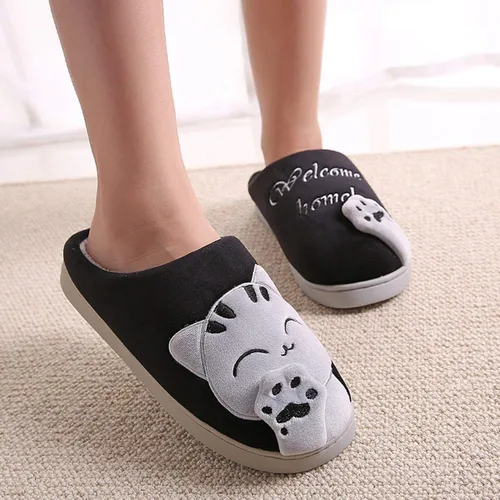 Vista 6 de Rojeam - Zapatos de felpa con diseño de gato para mujer, cálidos, antideslizantes, antideslizantes, para mujer y hombre