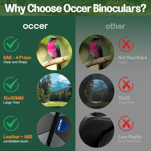 Vista 6 de 15x30 Binoculares compactos para adultos y niños - Occer Binoculares de gran vista de alta potencia para observación de aves - Prismáticos ligeros