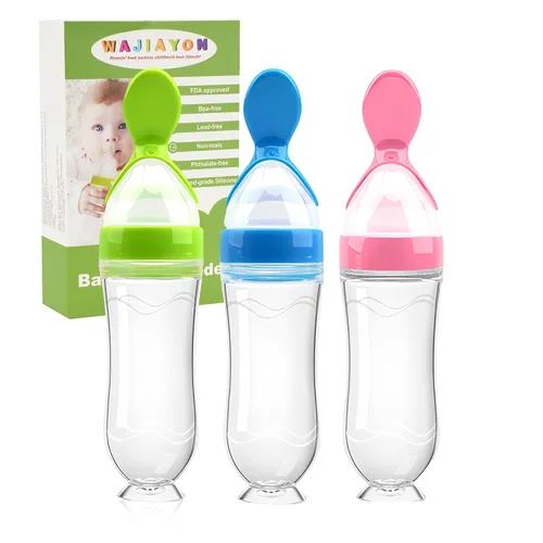 Vista 10 de Juego de cucharas dispensadoras de alimentos para bebés de 4 piezas de silicona - WAJIAYON, cucharas de alimentación con exprimidor de 3 oz