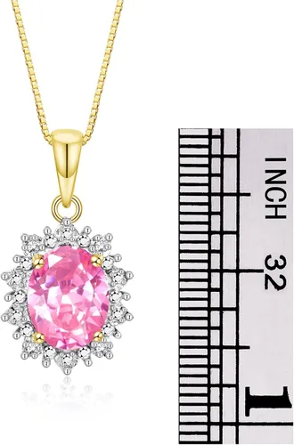 Vista 3 de Rylos Princess Diana Inspired Necklace Gemstone & Diamond Yellow Gold Plated Silver Pendant, 18 Chain, 9X7MM Birthstone, Women's Jewelry