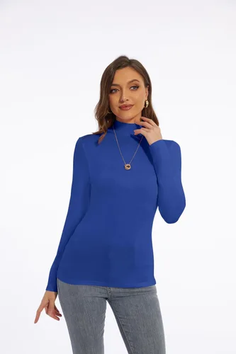 Vista 22 de Zephyrine Camisa ligera de manga larga para mujer, cuello alto, ligera, ajustada, capa base